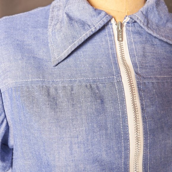 1970s Chambray Sewing Smock Dress - Picture 1 of 13